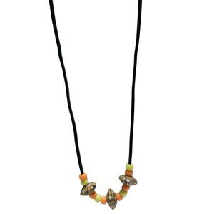 Handmade Boho Multicolor Beaded Necklace Black Cord Retro Jewelry Fashion Women
